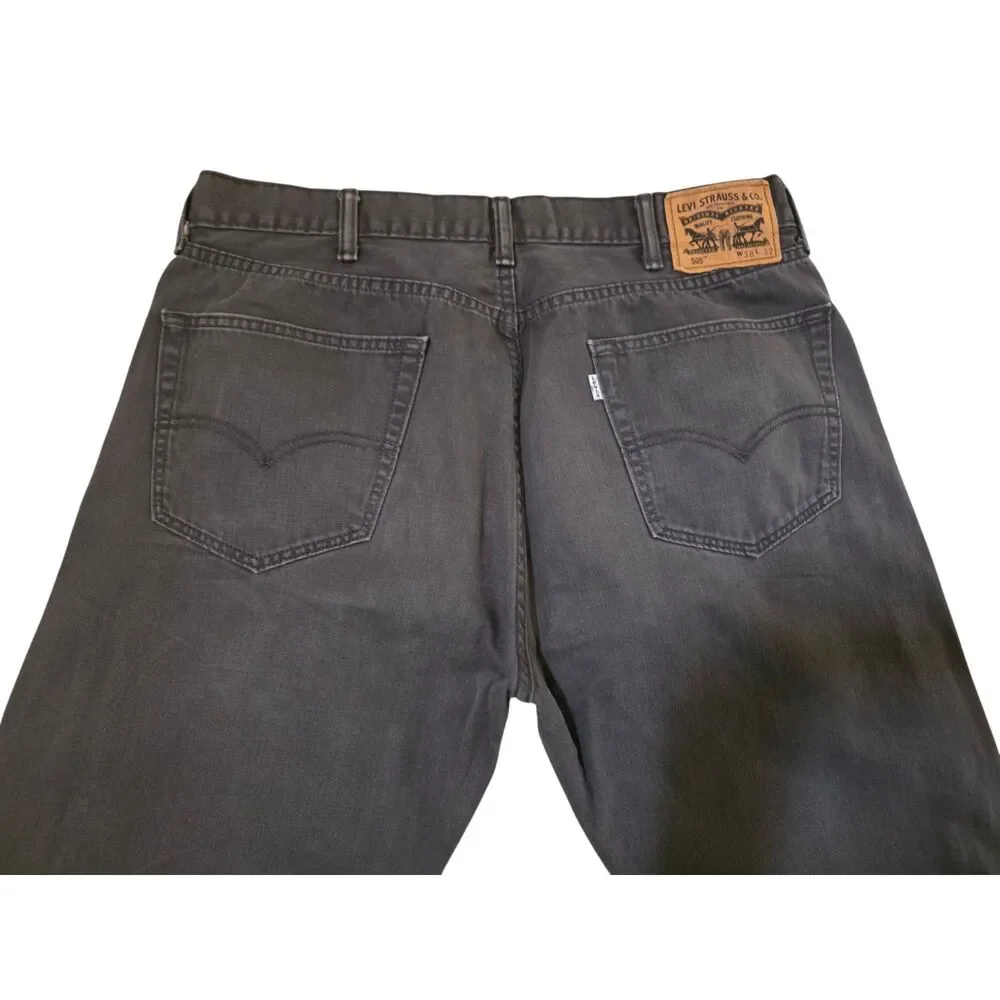 Levi's 505 Men's Jeans 38x32 Black Regular Fit Straight Leg Denim